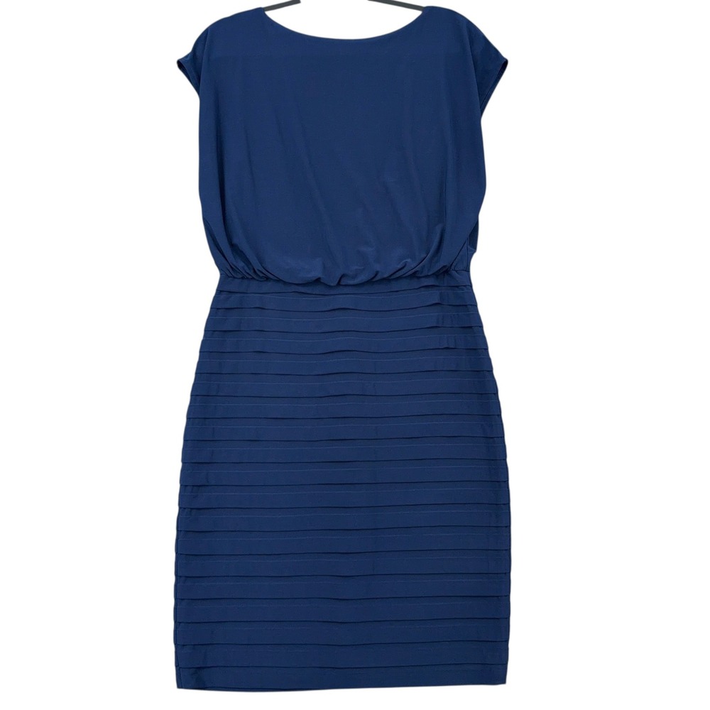 Adrianna Papell Navy Blue Tiered Pleated‎ Sheath Dress Cap Sleeve Sz 8